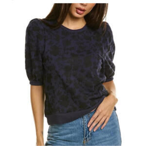 Goldie Rococo Floral Puff Sleeve Blue Sweatshirt NWOT